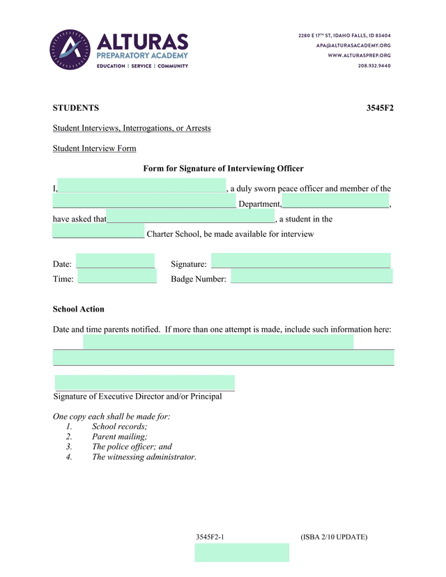 Student Interview Form screenshot
