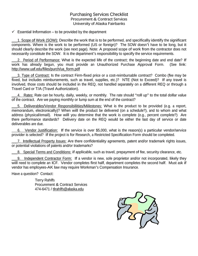Purchasing Services Checklist screenshot