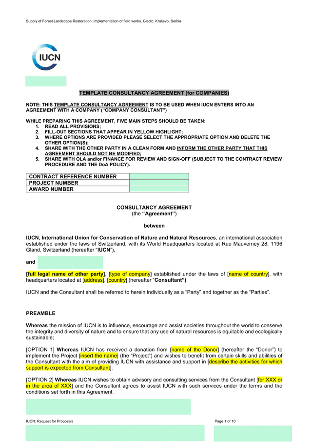 IUCN Consultancy Agreement Template screenshot