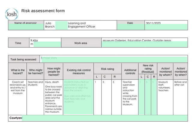 Risk Assessment Form screenshot