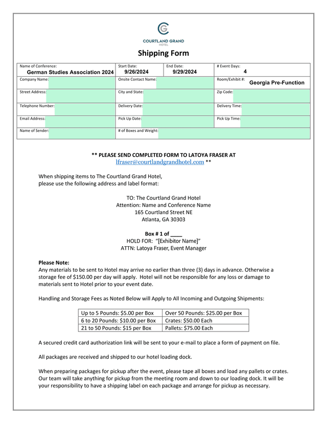 Shipping Form screenshot
