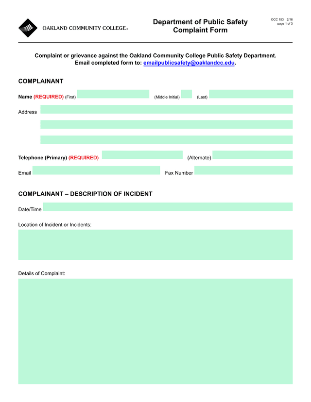 Department Of Public Safety Complaint Form screenshot