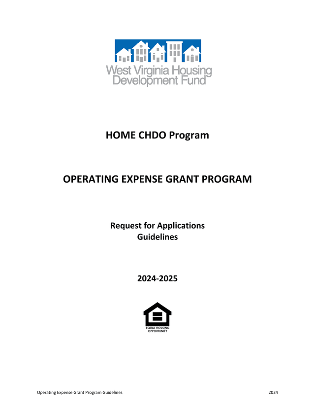 Operating Expense Grant Program Guidelines screenshot