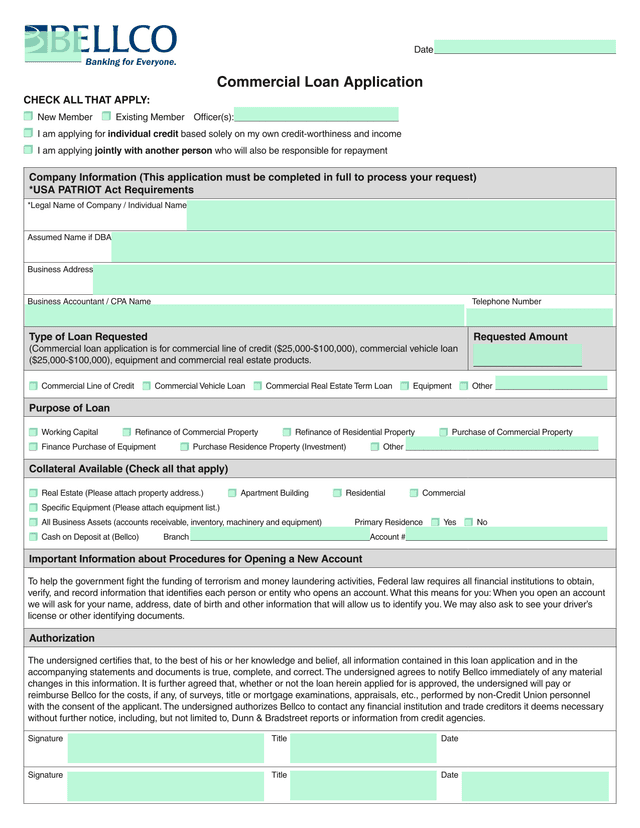 Commercial Loan Application screenshot