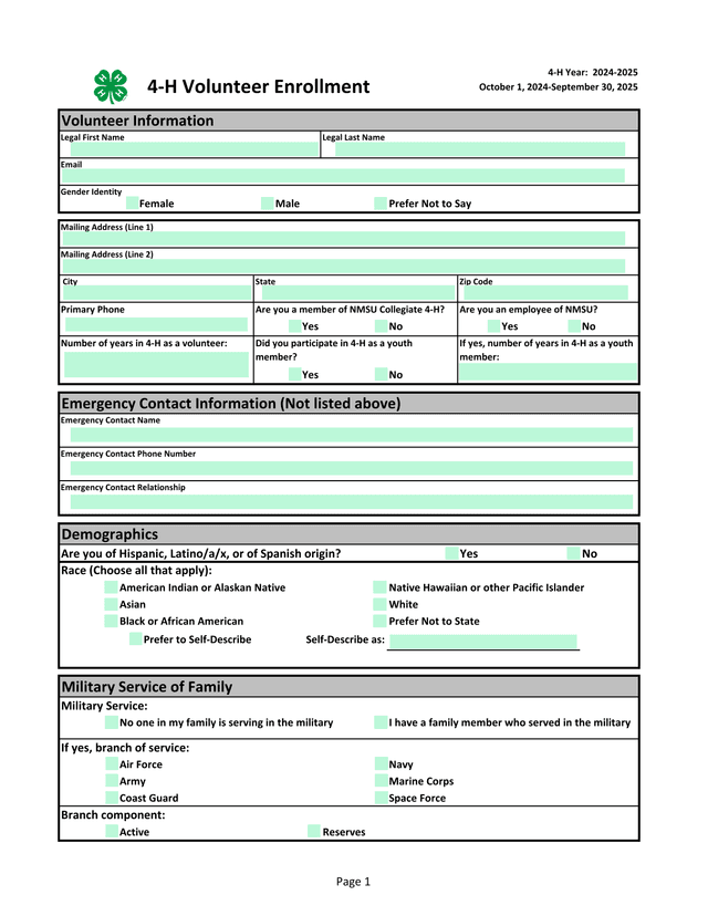 4 H Volunteer Enrollment screenshot
