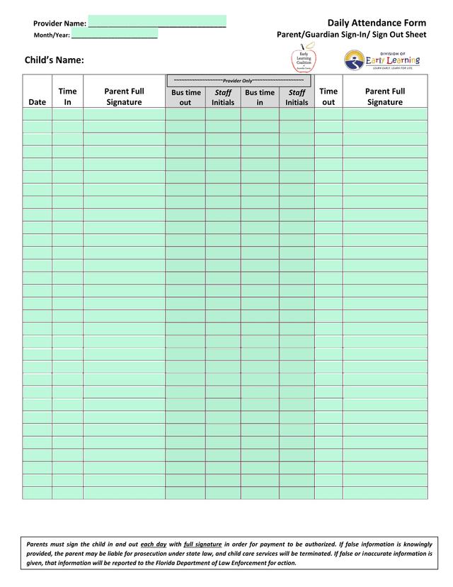 Daily Attendance Form screenshot