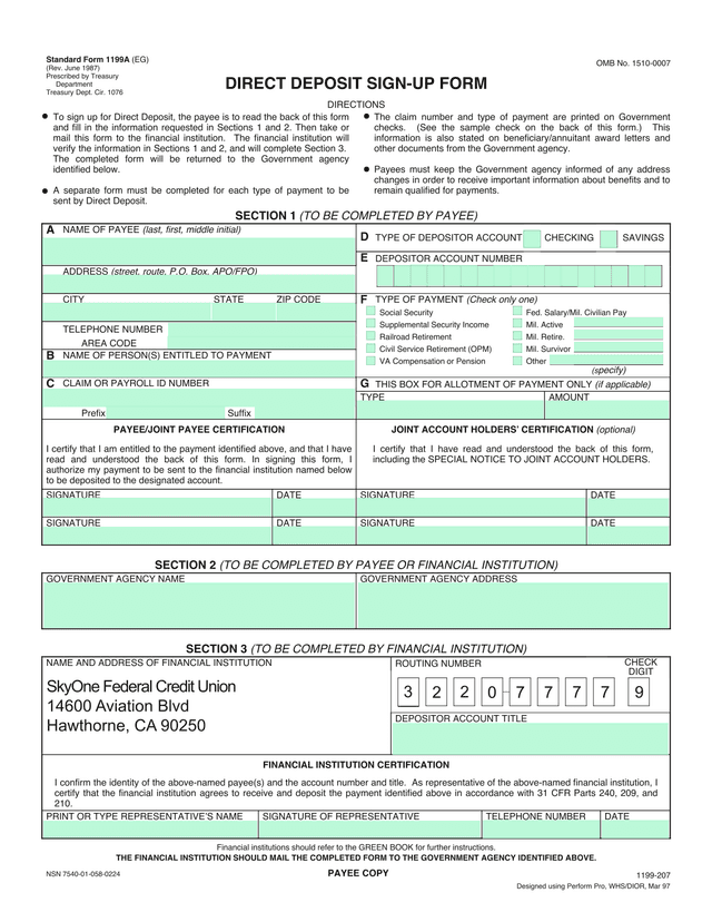 Standard Form 1199A screenshot