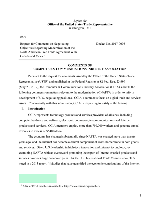 Request For Comments On Negotiating Objectives Regarding Modernization Of The North American Free Tr screenshot