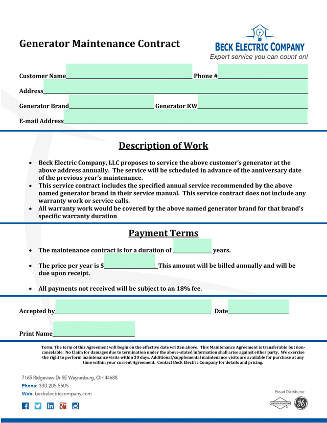 Generator Maintenance Contract screenshot