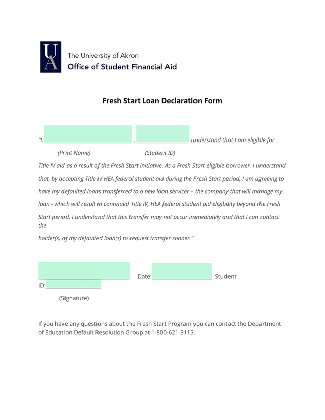 Fresh Start Loan Declaration Form screenshot