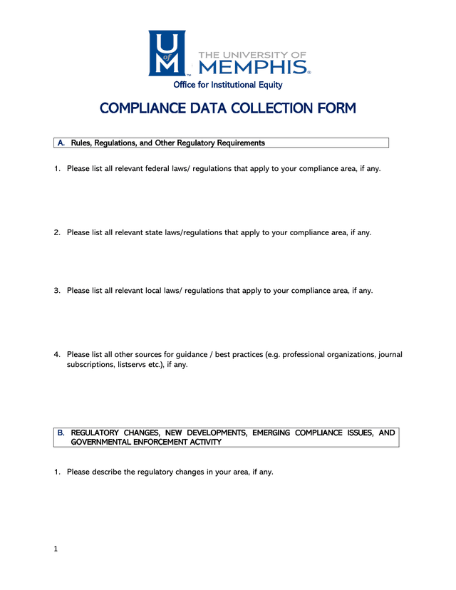 COMPLIANCE DATA COLLECTION FORM screenshot
