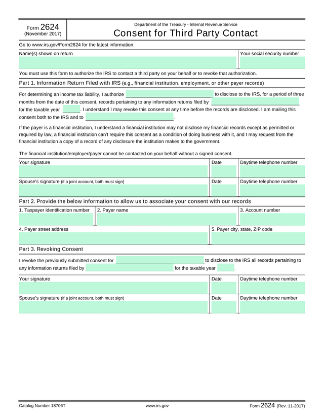 Form 2624 Consent For Third Party Contact screenshot