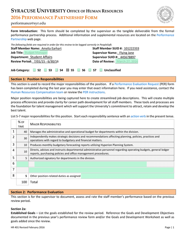 2016 Performance Partnership Form screenshot