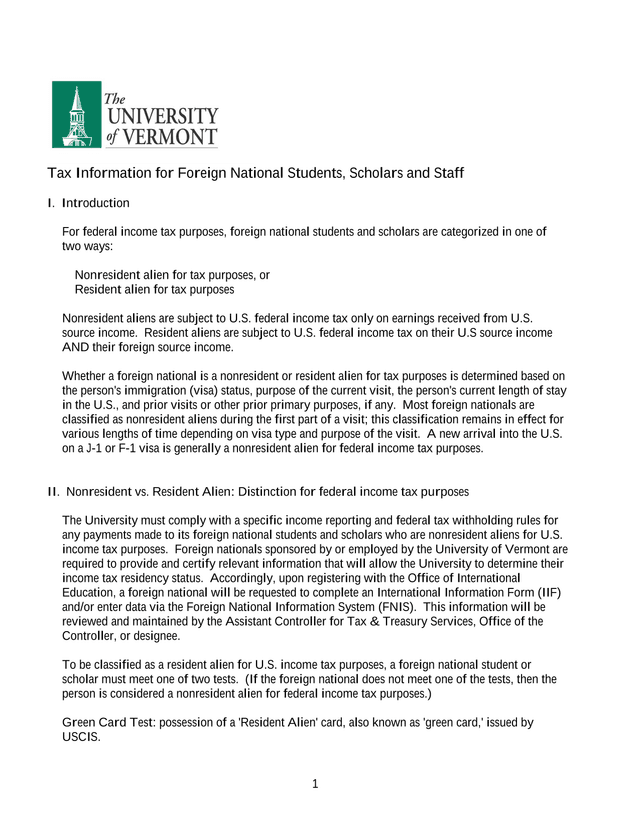 Tax Information For Foreign National Students, Scholars And Staff screenshot