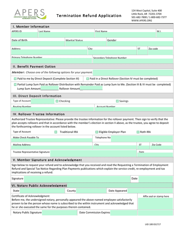 Termination Refund Application screenshot