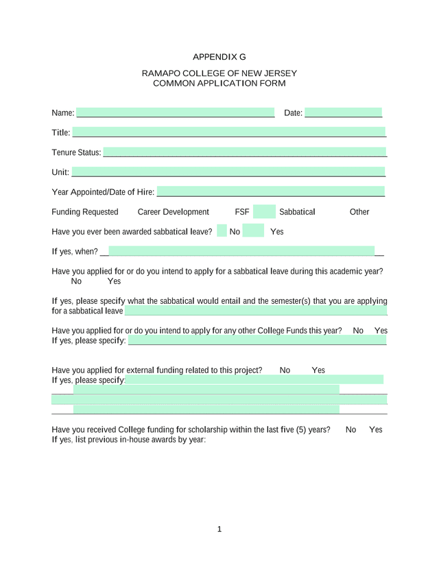 RAMAPO COLLEGE OF NEW JERSEY COMMON APPLICATION FORM screenshot