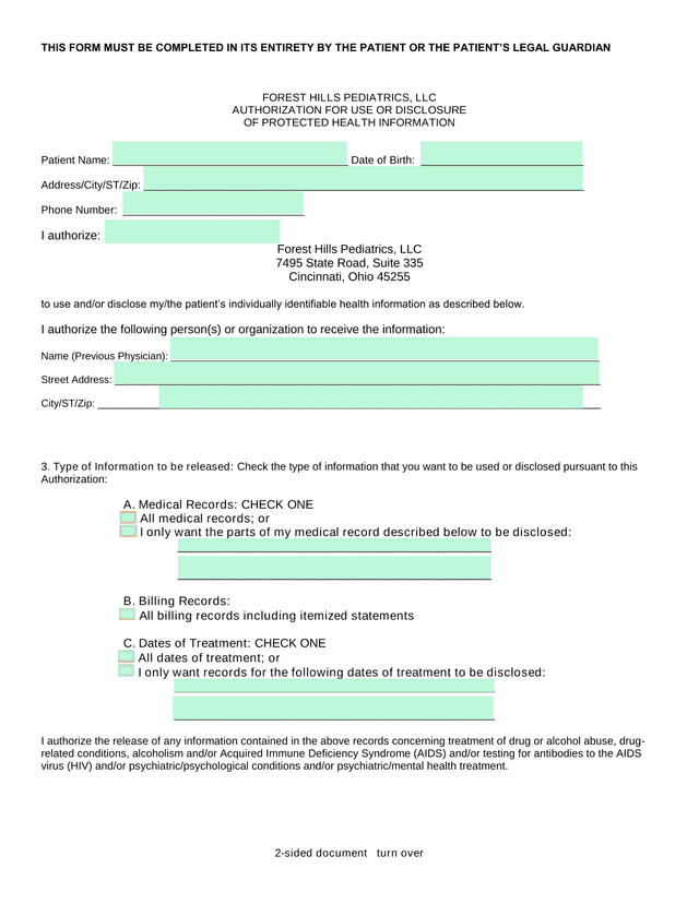 Authorization For Use Or Disclosure Of Protected Health Information screenshot