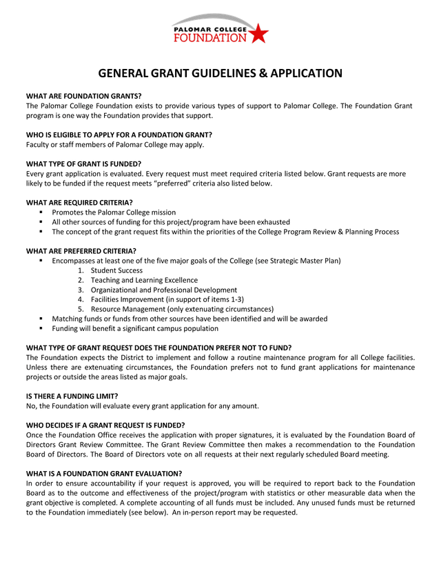 GENERAL GRANT GUIDELINES  APPLICATION screenshot