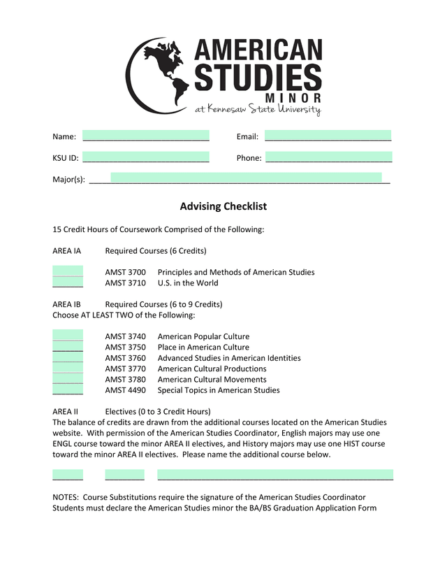 Advising Checklist screenshot