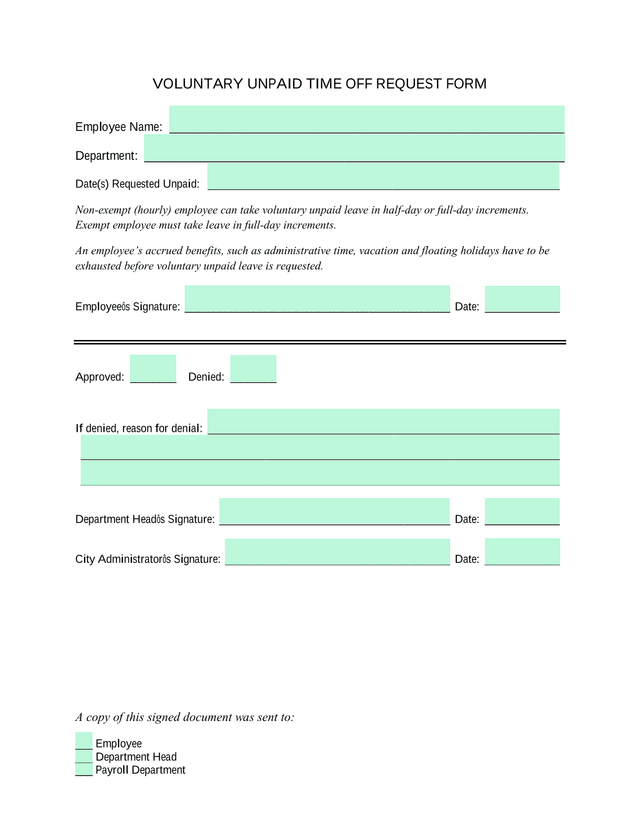 Voluntary Unpaid Time Off Request Form screenshot