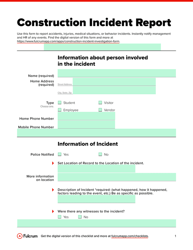 Construction Incident Report screenshot