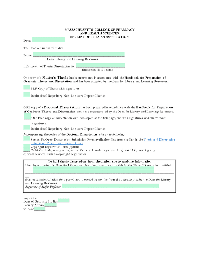 Receipt Of ThesisDissertation screenshot