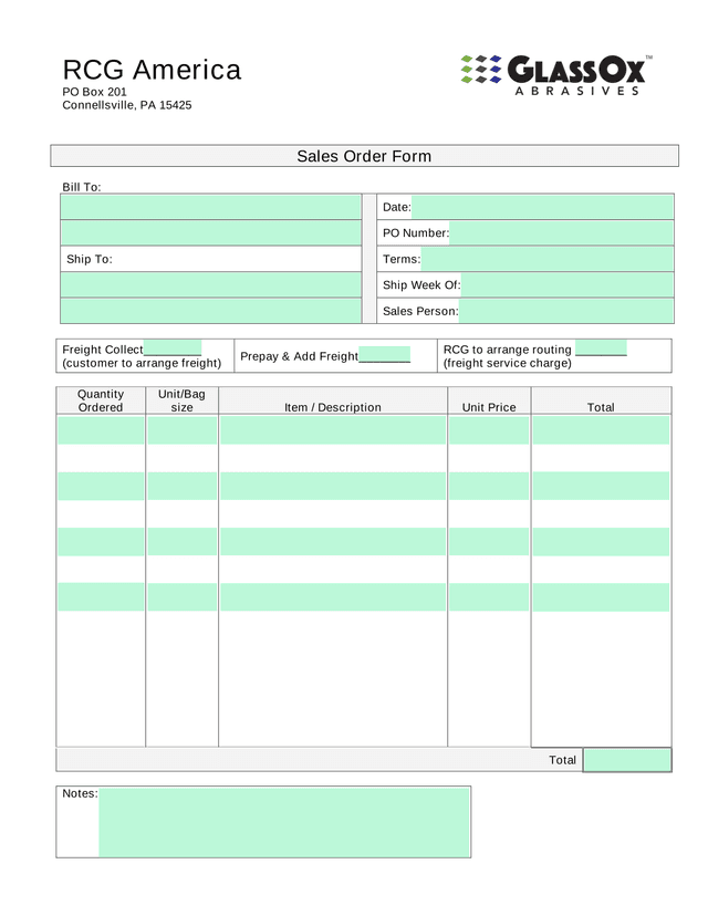 Sales Order Form screenshot