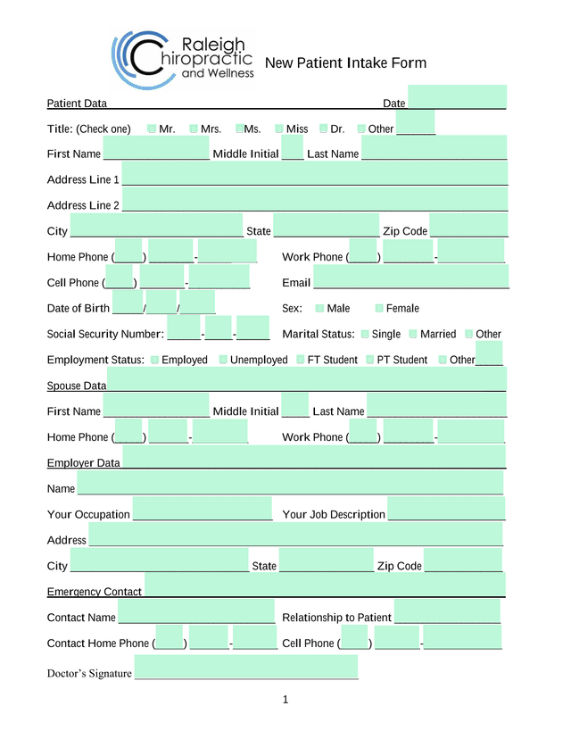 New Patient Intake Form screenshot