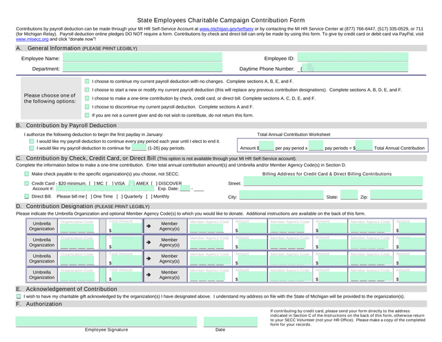 State Employees Charitable Campaign Contribution Form screenshot