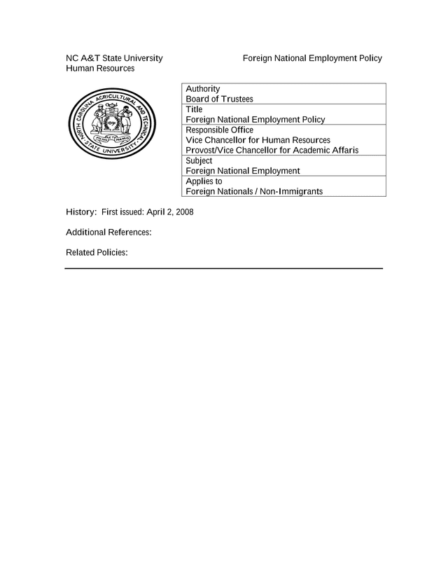 NC AT State University Foreign National Employment Policy screenshot