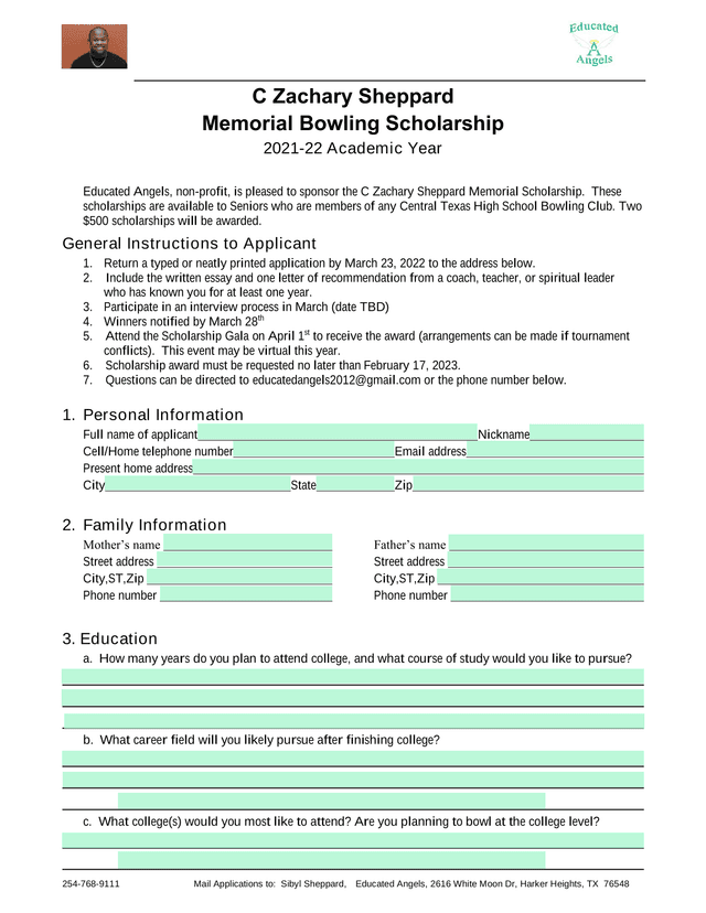 C Zachary Sheppard Memorial Bowling Scholarship screenshot