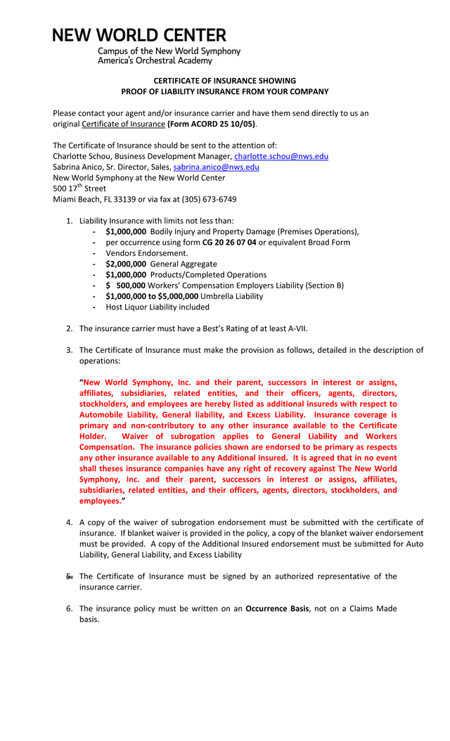 Certificate Of Insurance screenshot