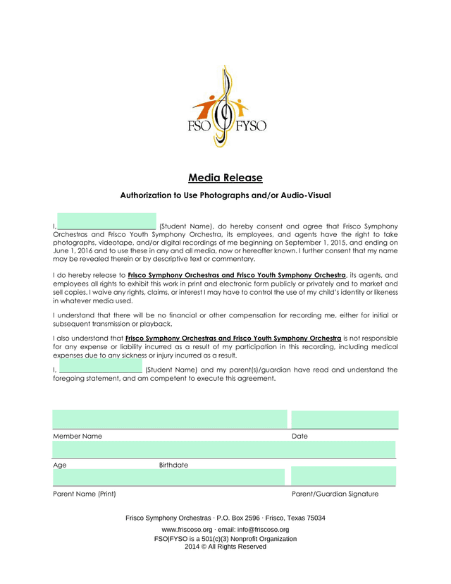 Media Release Authorization screenshot