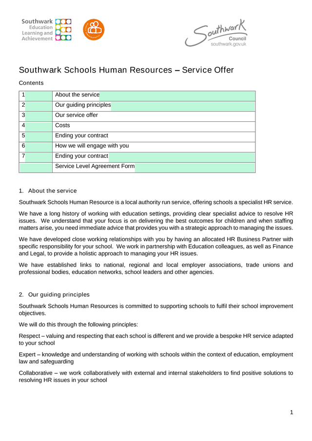 Southwark Schools Human Resources  Service Offer screenshot