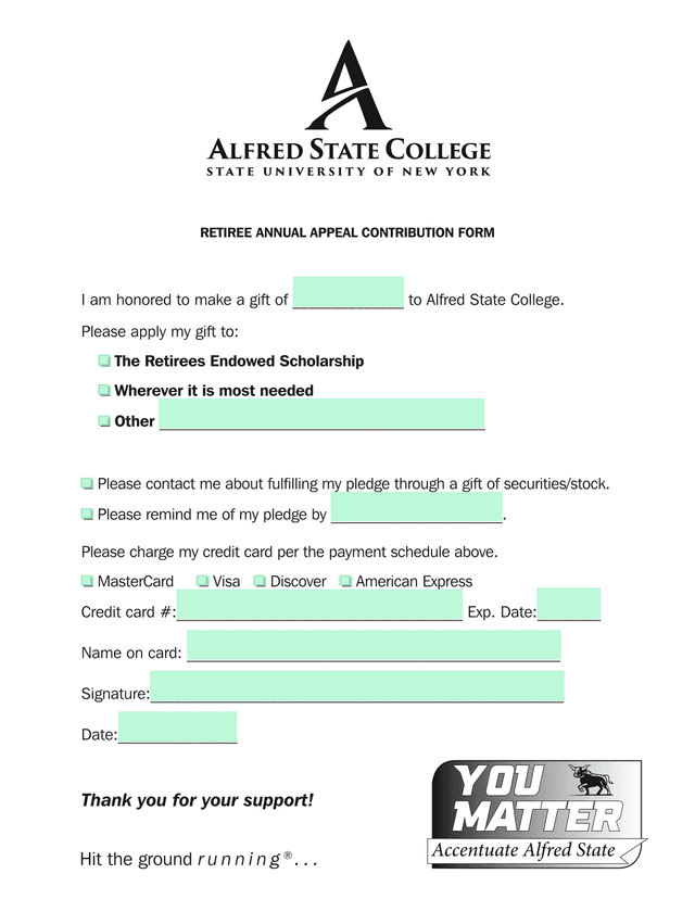 RETIREE ANNUAL APPEAL CONTRIBUTION FORM screenshot