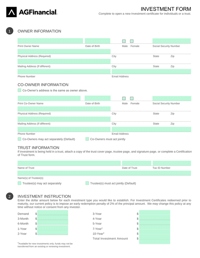 INVESTMENT FORM screenshot