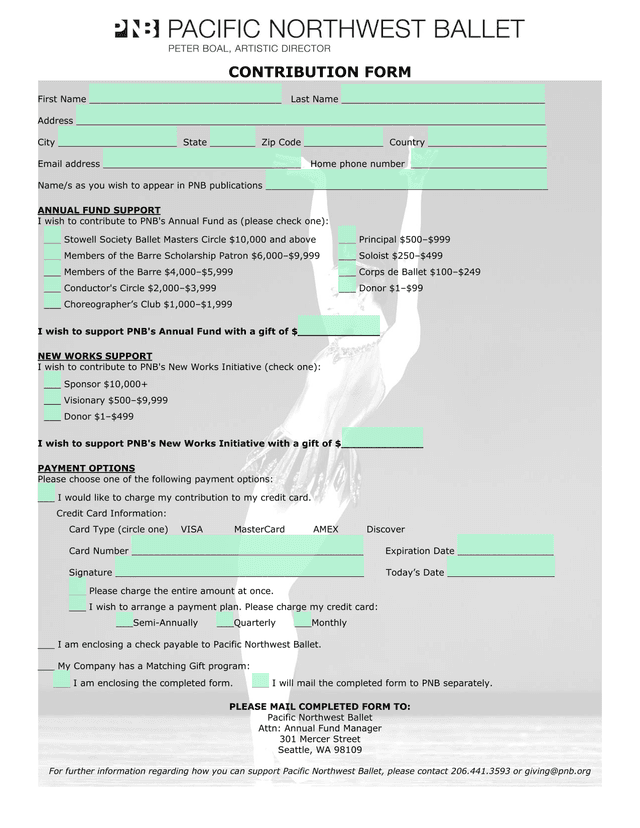 Contribution Form screenshot