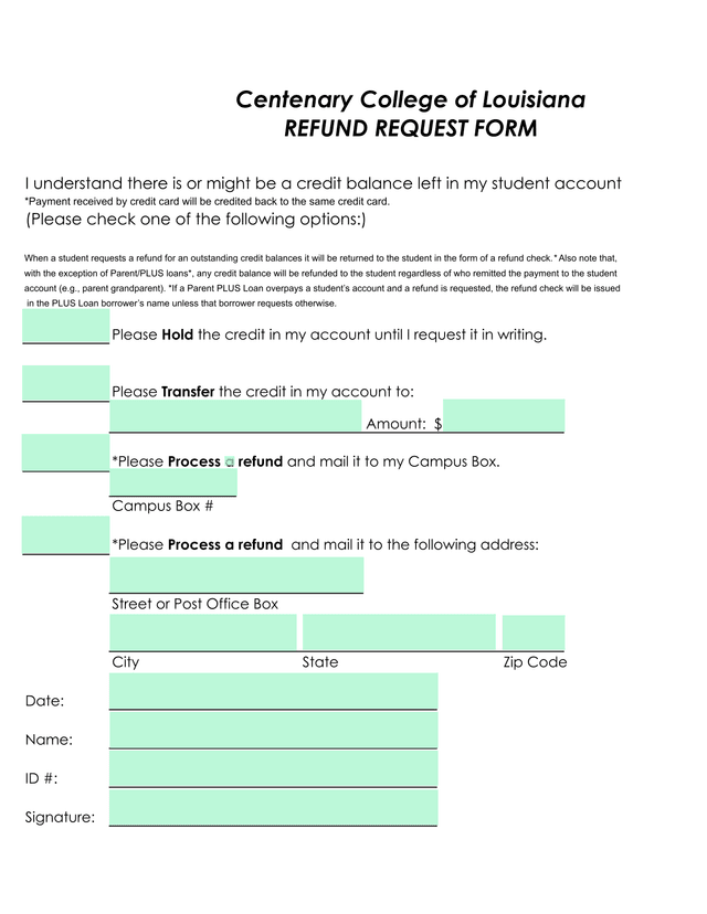 Refund Request Form screenshot