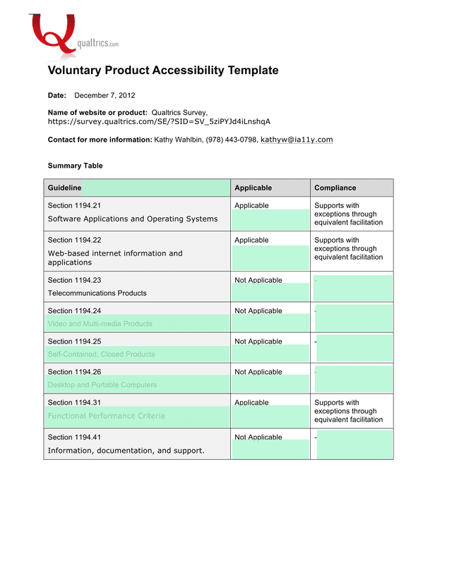 Voluntary Product Accessibility Template screenshot