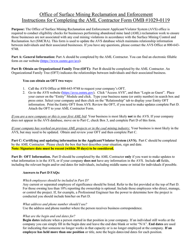 AML Contractor Form screenshot