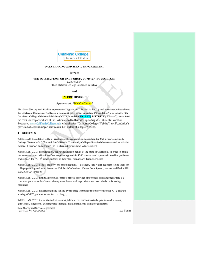 Data Sharing And Services Agreement screenshot
