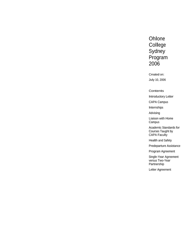 Ohlone College Sydney Program 2006 screenshot