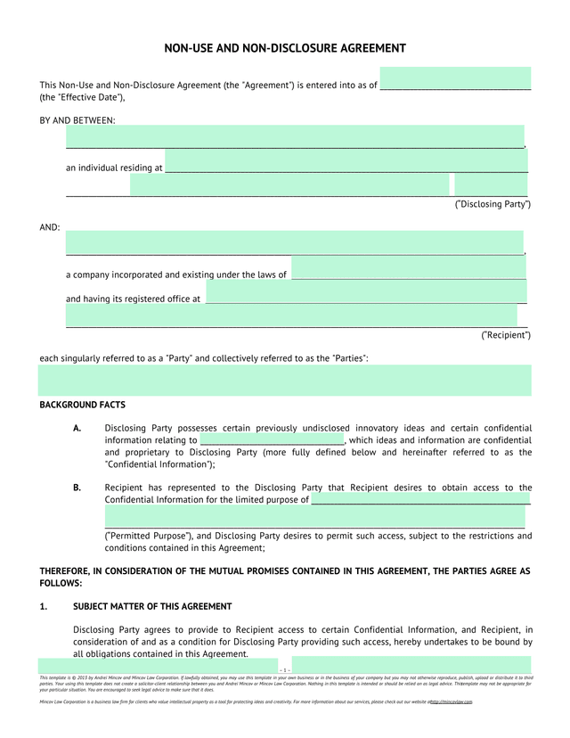 Non Use And Non Disclosure Agreement screenshot