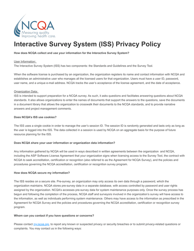 Interactive Survey System (ISS) Privacy Policy screenshot
