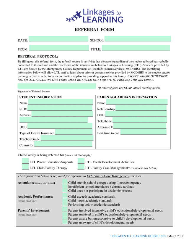 Linkages To Learning Referral Form screenshot