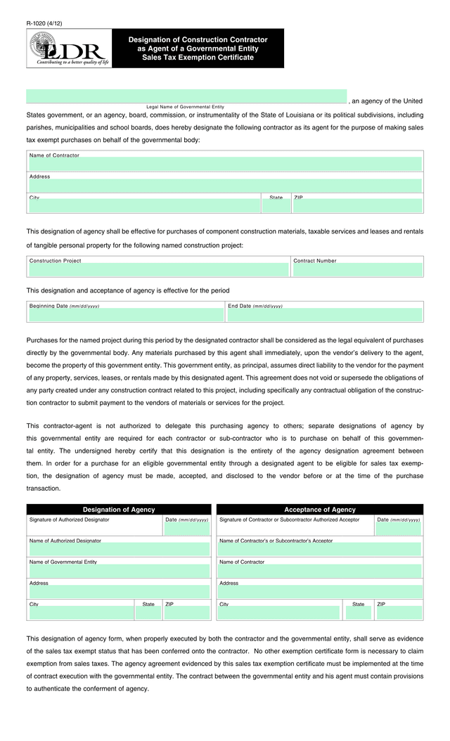 Designation Of Agency screenshot