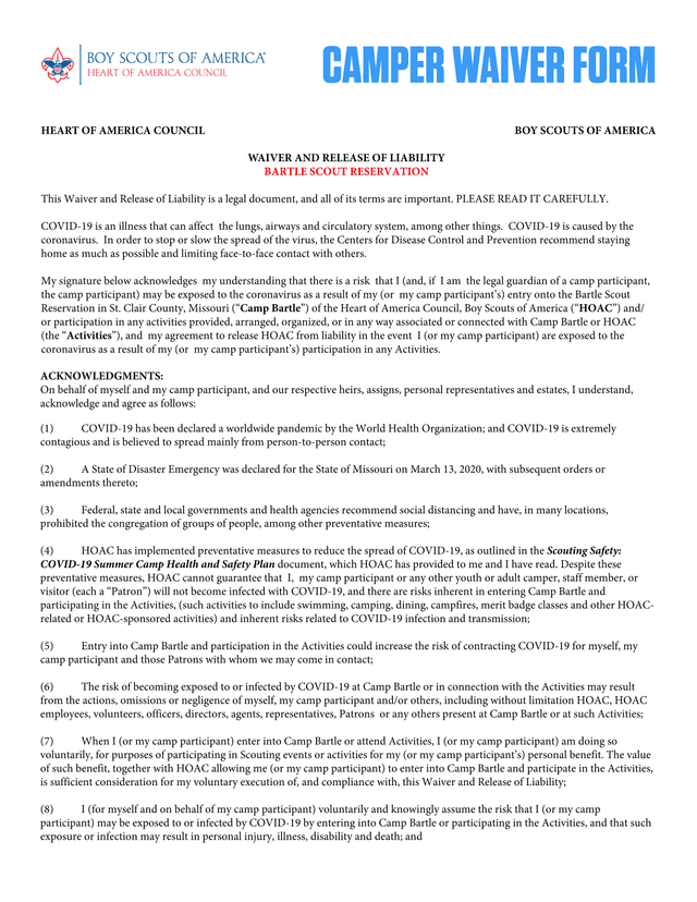 Waiver And Release Of Liability screenshot