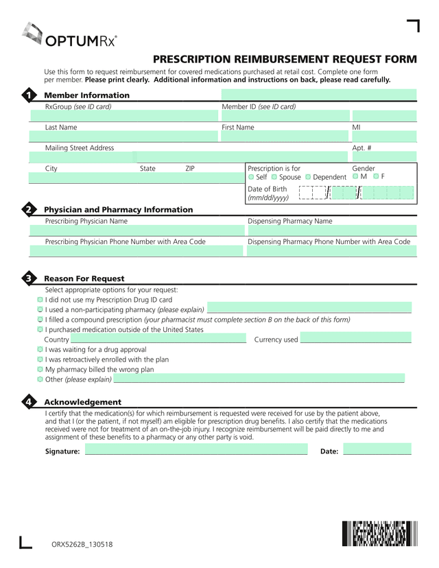 PrescriPtion Reimbursement Request Form screenshot