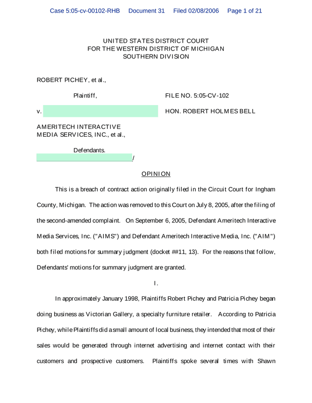 Court Opinion Pichey V. Ameritech Interactive Media Services, Inc. screenshot