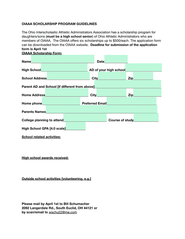 OIAAA Scholarship Program Guidelines screenshot
